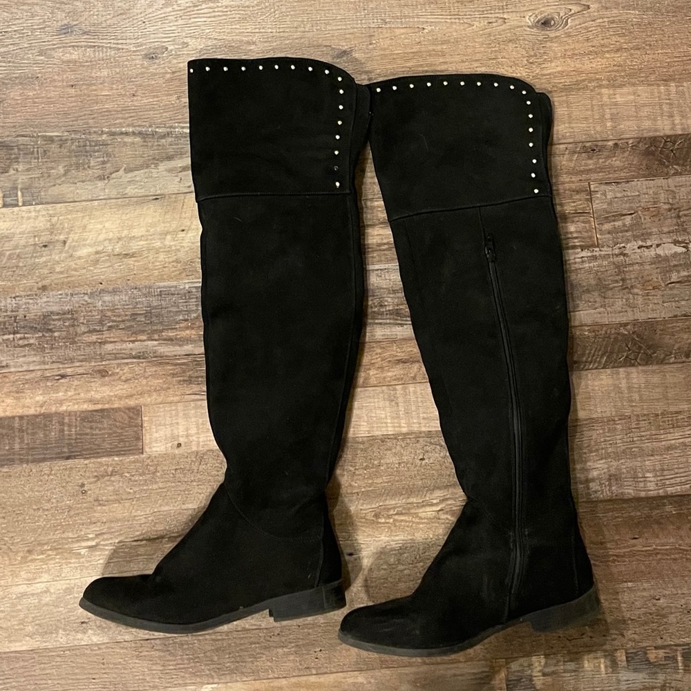 Oxo Black Over the Knee Boots with Silver Studs